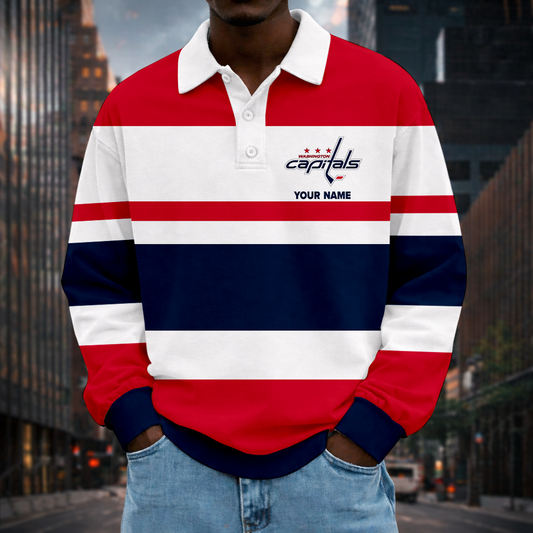 LIMITED EDITION - NEW CUSTOMIZED NHL10 WCP WS CAPITALS MEN LONG SLEEVE POLO