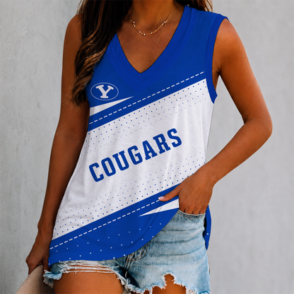 FINAL SALE - NEW CUSTOMIZED NCAA FBS11 BYU BYU COUGARS WOMEN'S V-NECK TANK TOP