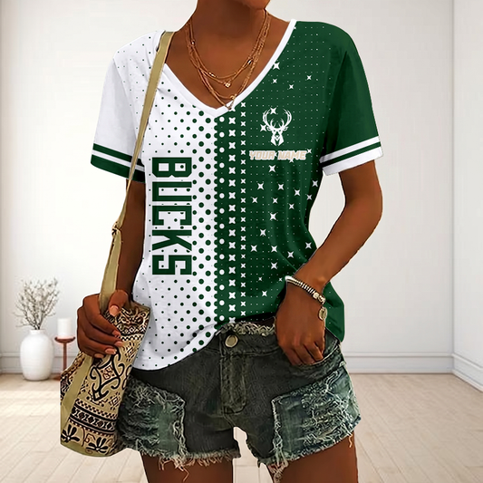 VIRAL EDITION - NEW CUSTOMIZED NBA11 MBU MILWAUKEE BUCKS V-NECK FEMALE SHIRT