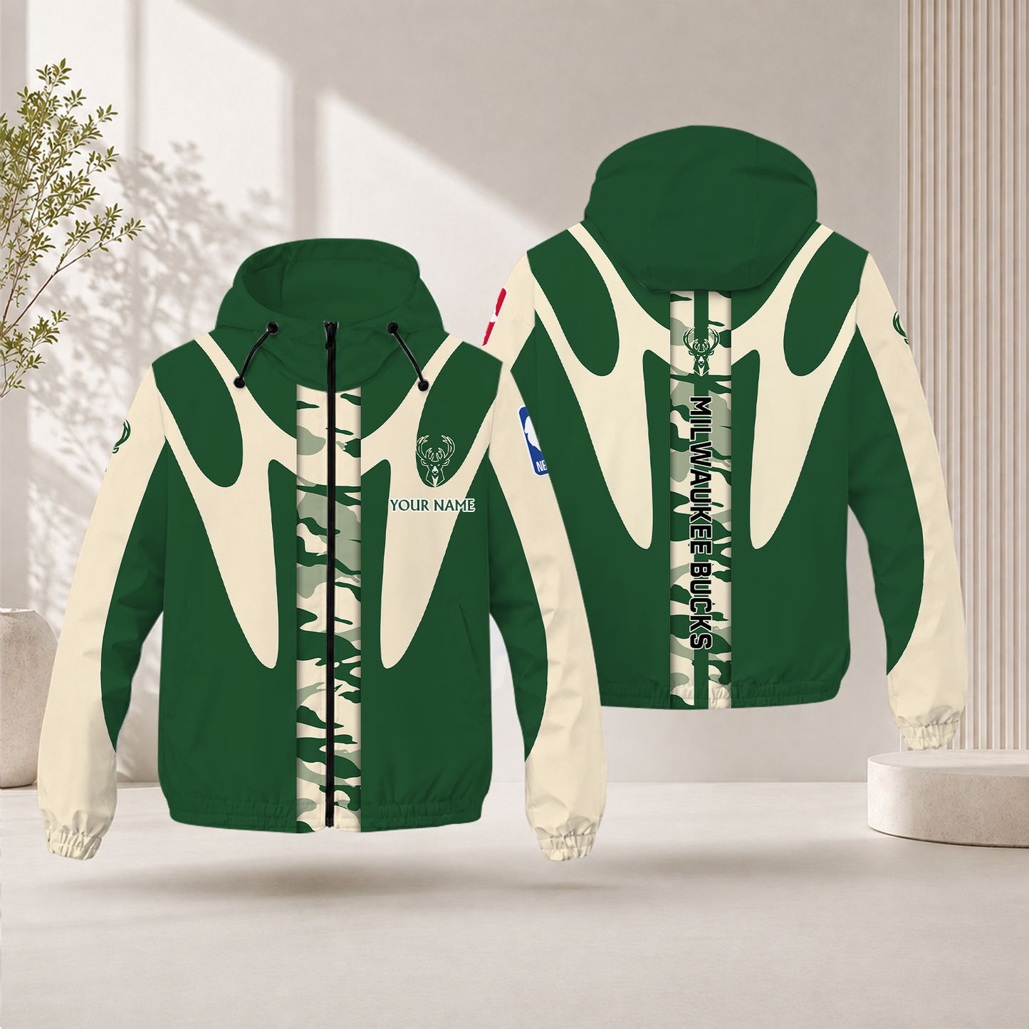 FINAL SALE - NEW CUSTOMIZED NBA11 MBU MILWAUKEE BUCKS WINDBREAKER JACKET