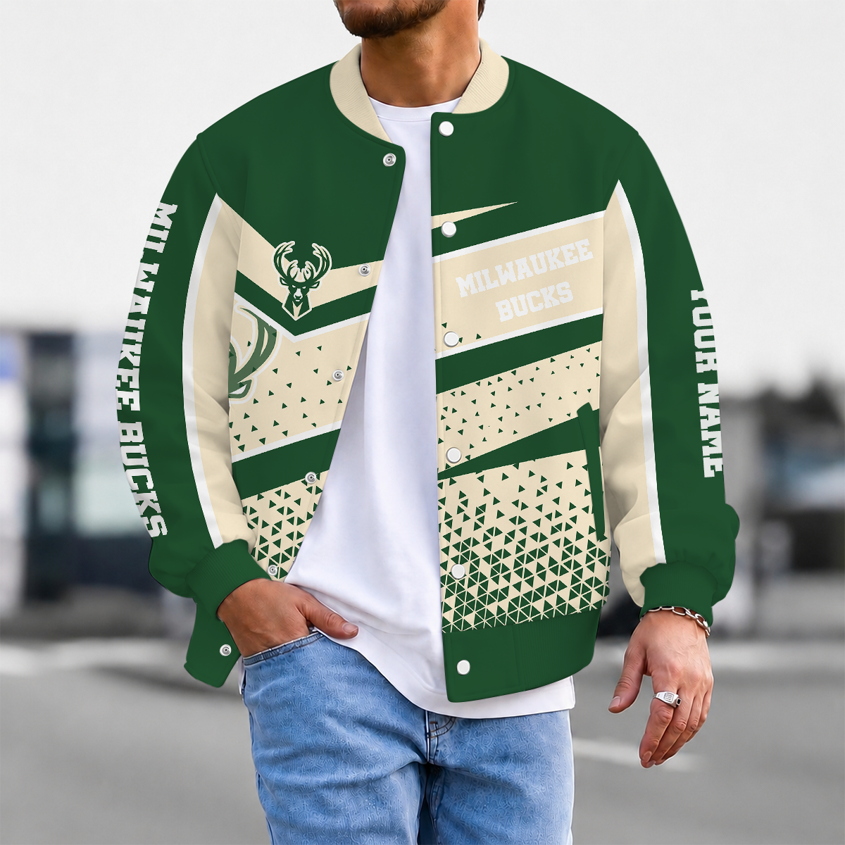 FLASH SALE - NEW CUSTOMIZED NBA11 MBU MILWAUKEE BUCKS BASEBALL JACKET, SATIN VARSITY JACKET
