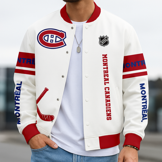 LIMITED EDITION - NEW CUSTOMIZED NHL11 MCD MT CANADIENS BASEBALL JACKET, SATIN VARSITY JACKET