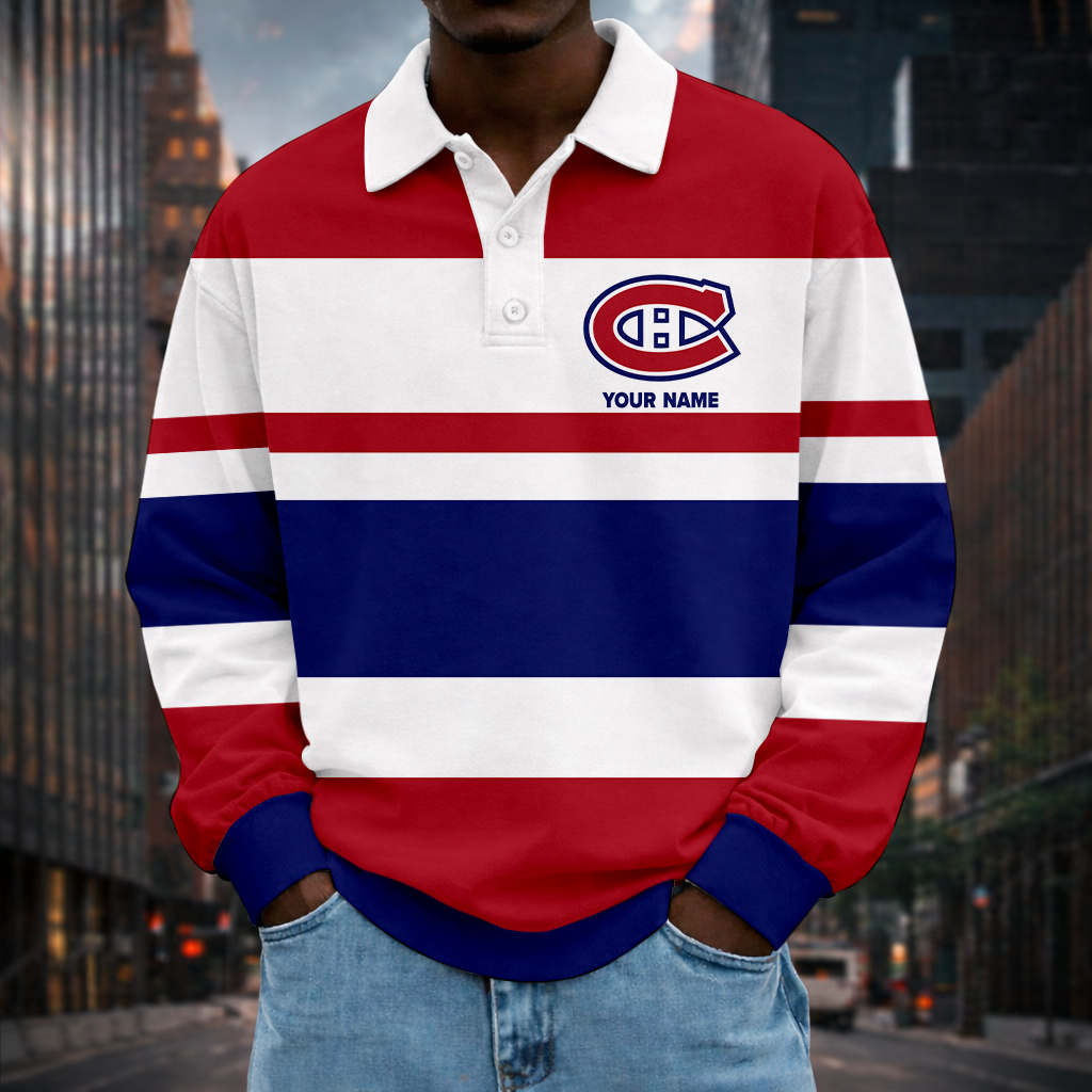 LIMITED EDITION - NEW CUSTOMIZED NHL11 MCD MT CANADIENS MEN LONG SLEEVE POLO