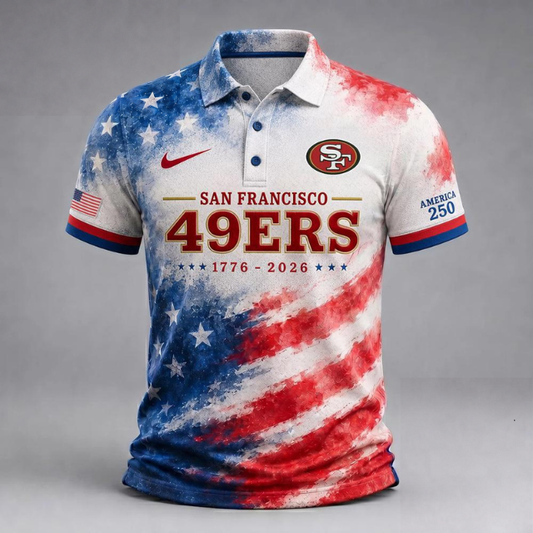 LIMITED EDITION - NEW CUSTOMIZED NFL11 SF49 SAN FRANCISCO 49ERS USA 250TH ANNIVERSARY POLO SHIRT, ZIP POLO SHIRT & T-SHIRTS