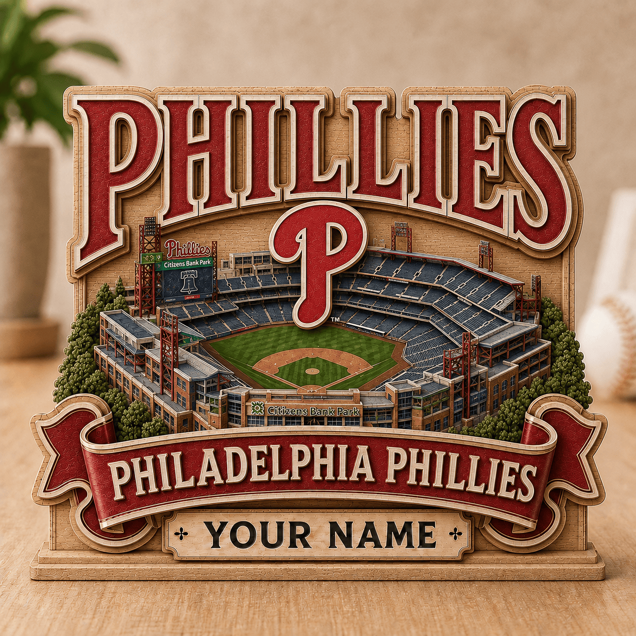 FLASH SALE - NEW CUSTOMIZED MLB11 PPS PHILADELPHIA PHILLIES 3-LAYER WOODEN BLOCK