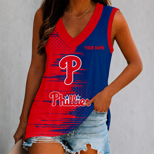 FINAL SALE - NEW CUSTOMIZED MLB11 PPS PHILADELPHIA PHILLIES WOMEN'S V-NECK TANK TOP