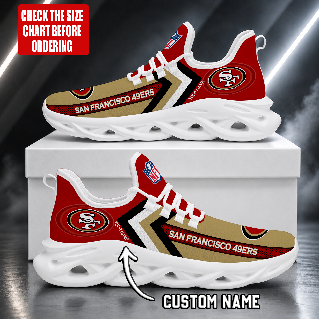FINAL SALE - NEW CUSTOMIZED NFL11 SF49 SAN FRANCISCO 49ERS UNISEX MAX SOUL SHOES