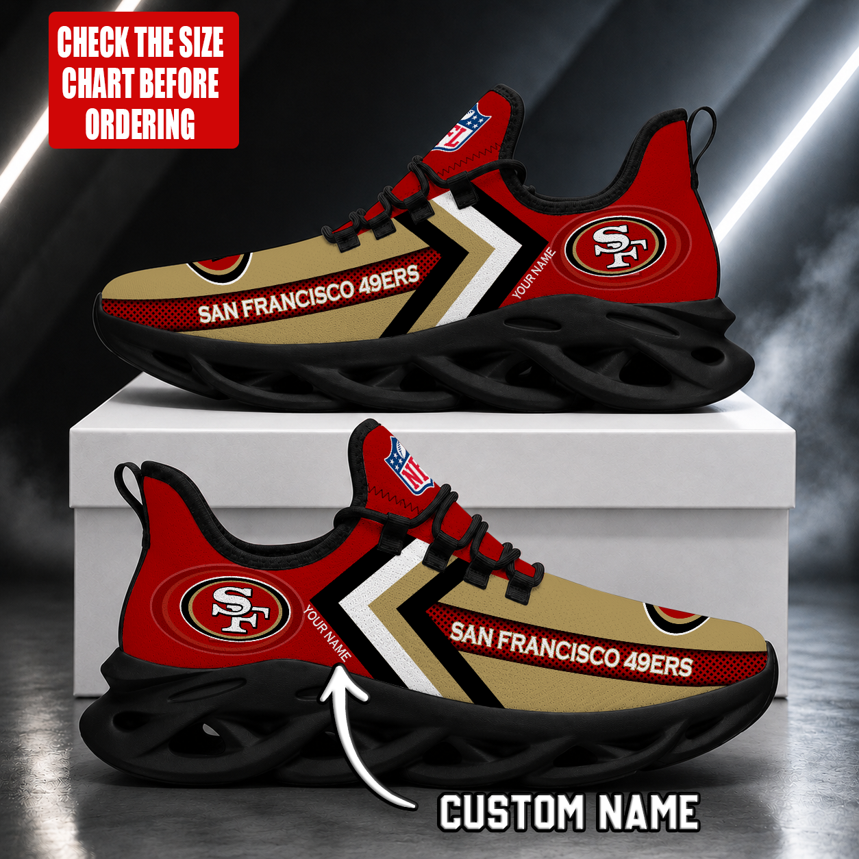 FINAL SALE - NEW CUSTOMIZED NFL11 SF49 SAN FRANCISCO 49ERS UNISEX MAX SOUL SHOES