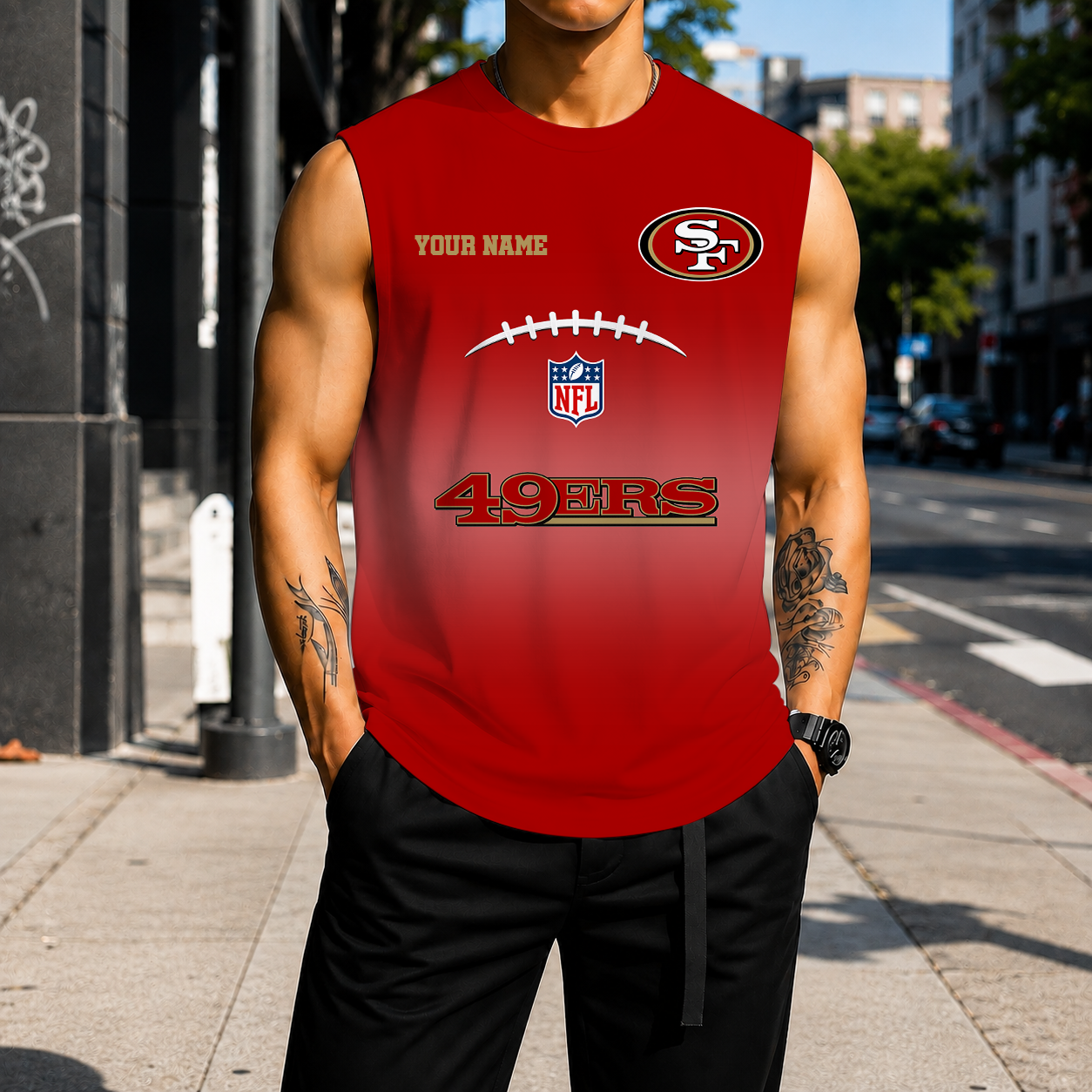 VIRAL EDITION - NEW CUSTOMIZED NFL11 SF49 SAN FRANCISCO 49ERS MEN'S GYM SHIRT