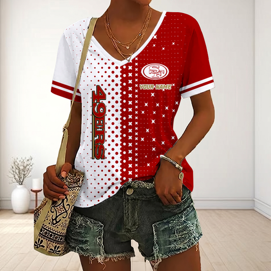 FINAL SALE - NEW CUSTOMIZED NFL11 SF49 SAN FRANCISCO 49ERS V-NECK FEMALE SHIRT