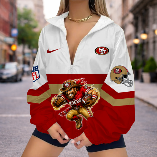 FINAL SALE - NEW CUSTOMIZED NFL11 SF49 SAN FRANCISCO 49ERS V-NECK ZIPPER SWEATSHIRT JACKET