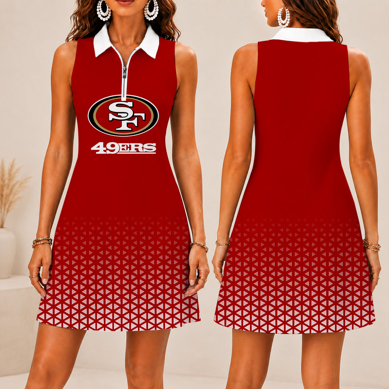 LIMITED EDITION - NEW CUSTOMIZED NFL11 SF49 SAN FRANCISCO 49ERS WOMEN'S ZIP SLEEVELESS POLO DRESS