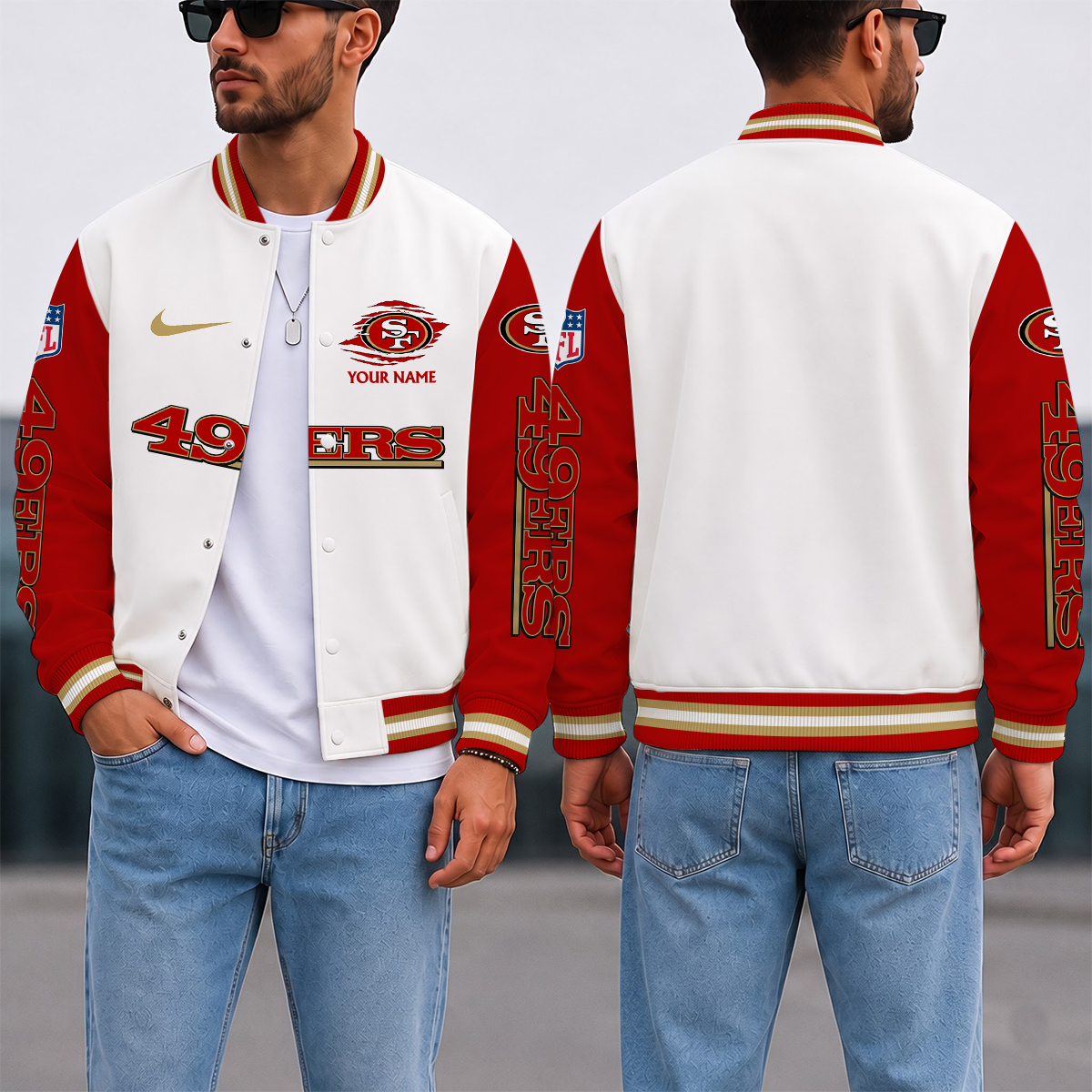 SPECIAL EDITION - NEW CUSTOMIZED NFL11 SF49 SAN FRANCISCO 49ERS SATIN VARSITY & BASEBALL JACKET