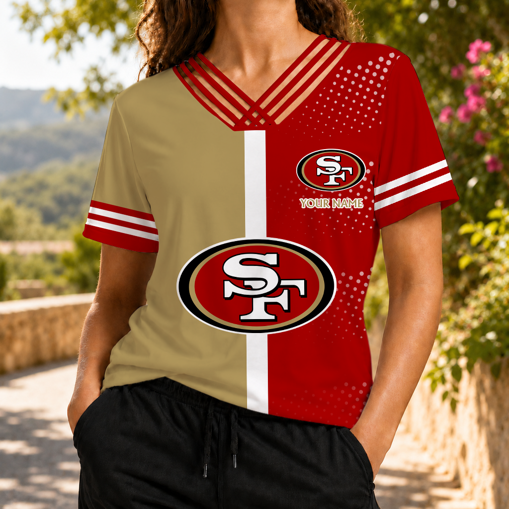 VIRAL EDITION - NEW CUSTOMIZED NFL11 SF49 SAN FRANCISCO 49ERS V-NECK SHIRT