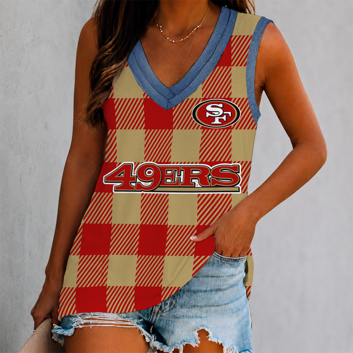 FLASH SALE - NEW CUSTOMIZED NFL11 SF49 SAN FRANCISCO 49ERS WOMEN'S V-NECK TANK TOP