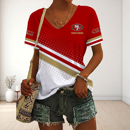 VIRAL EDITION - NEW CUSTOMIZED NFL11 SF49 SAN FRANCISCO 49ERS V-NECK FEMALE SHIRT