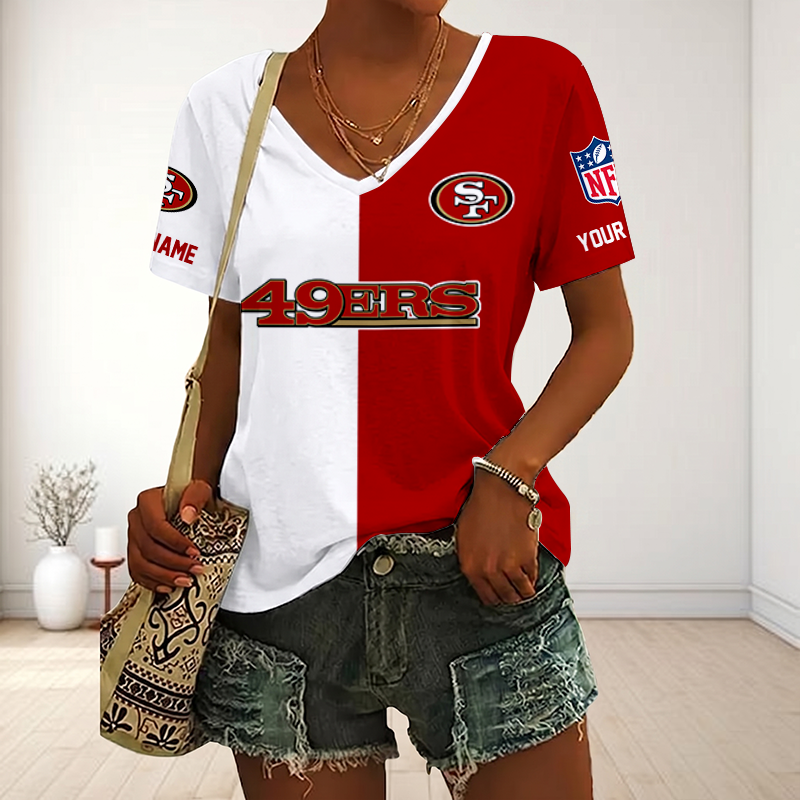 VIRAL EDITION - NEW CUSTOMIZED NFL11 SF49 SAN FRANCISCO 49ERS V-NECK FEMALE SHIRT