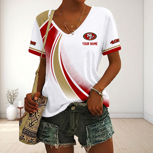 FINAL SALE - NEW CUSTOMIZED NFL11 SF49 SAN FRANCISCO 49ERS V-NECK FEMALE SHIRT