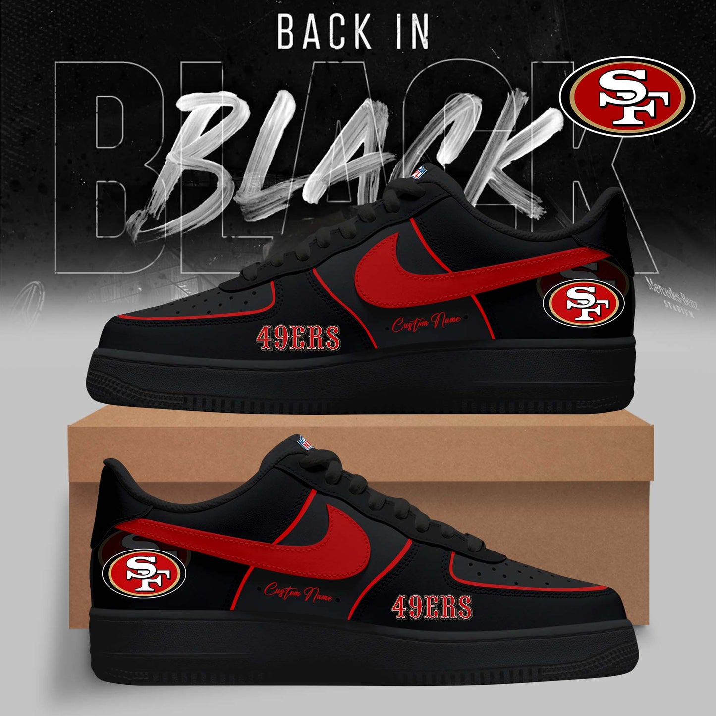 FINAL SALE - NEW CUSTOMIZED NFL11 SF49 SAN FRANCISCO 49ERS AF1 SNEAKERS