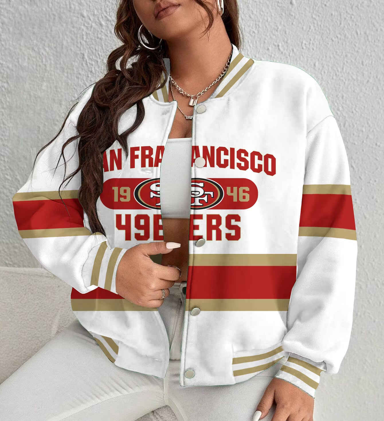 FINAL SALE - NEW CUSTOMIZED NFL11 SF49 SAN FRANCISCO 49ERS SATIN VARSITY & BASEBALL JACKET
