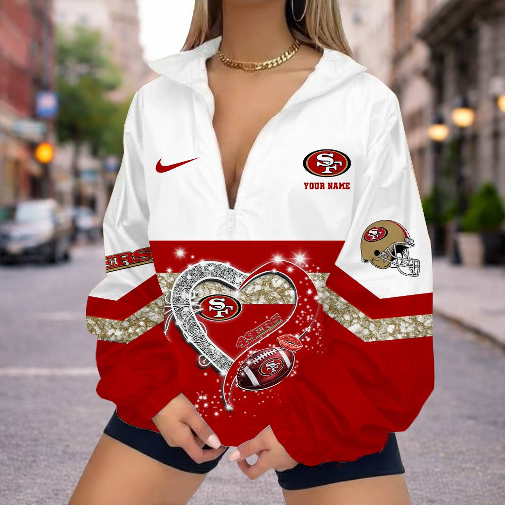 FINAL SALE - NEW CUSTOMIZED NFL11 SF49 SAN FRANCISCO 49ERS V-NECK ZIPPER SWEATSHIRT JACKET