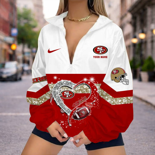 FINAL SALE - NEW CUSTOMIZED NFL11 SF49 SAN FRANCISCO 49ERS V-NECK ZIPPER SWEATSHIRT JACKET