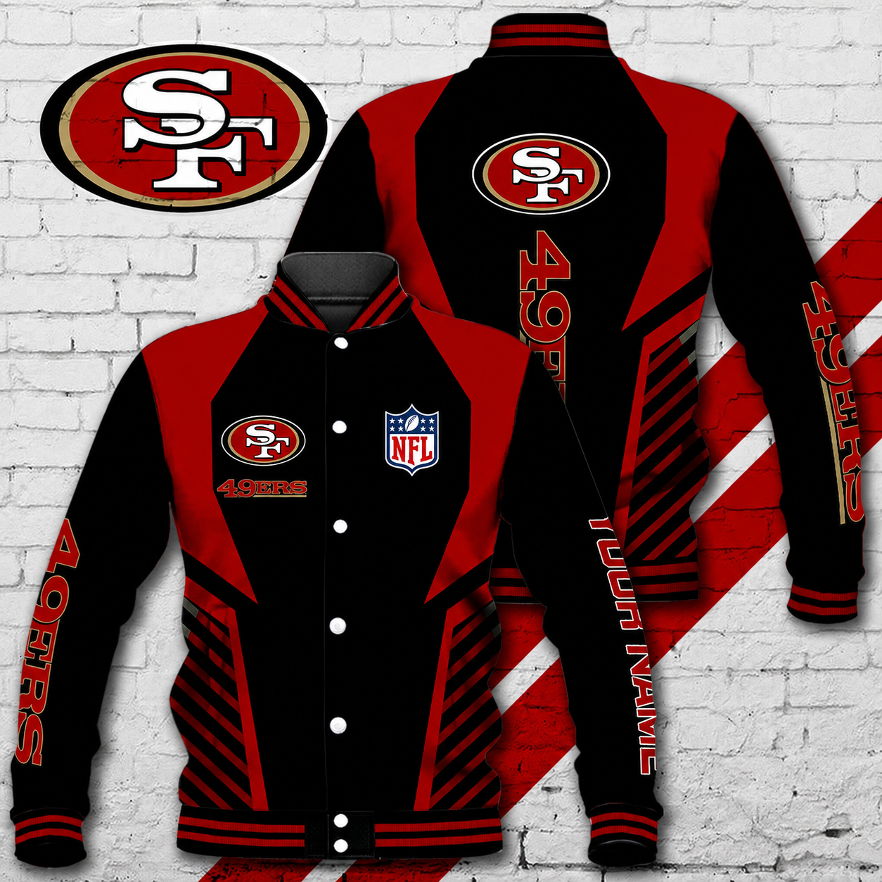 LIMITED EDITION - NEW CUSTOMIZED NFL11 SF49 SAN FRANCISCO 49ERS SATIN VARSITY & BASEBALL JACKET