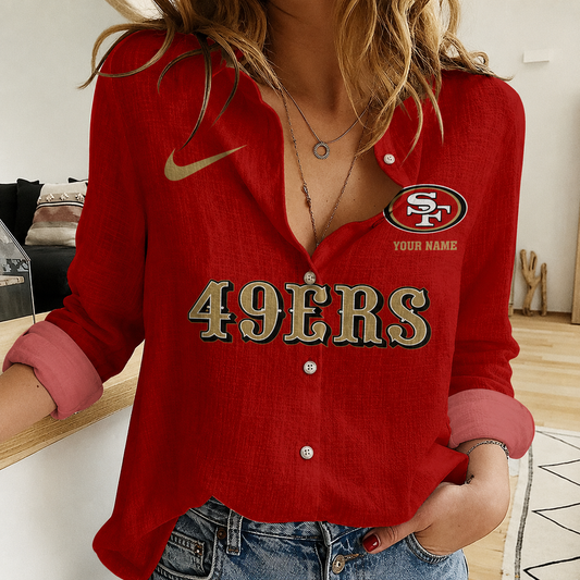FINAL SALE - NEW CUSTOMIZED NFL11 SF49 SAN FRANCISCO 49ERS WOMEN CASUAL SHIRT