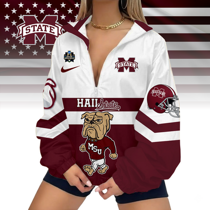 LIMITED EDITION - NEW CUSTOMIZED COLLEGE WORLD SERIES NCAA11 MISSISSIPPI STATE BULLDOGS V-NECK ZIPPER SWEATSHIRT JACKET