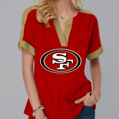FINAL SALE - NEW CUSTOMIZED NFL11 SF49 SAN FRANCISCO 49ERS V-NECK FEMALE SHIRT
