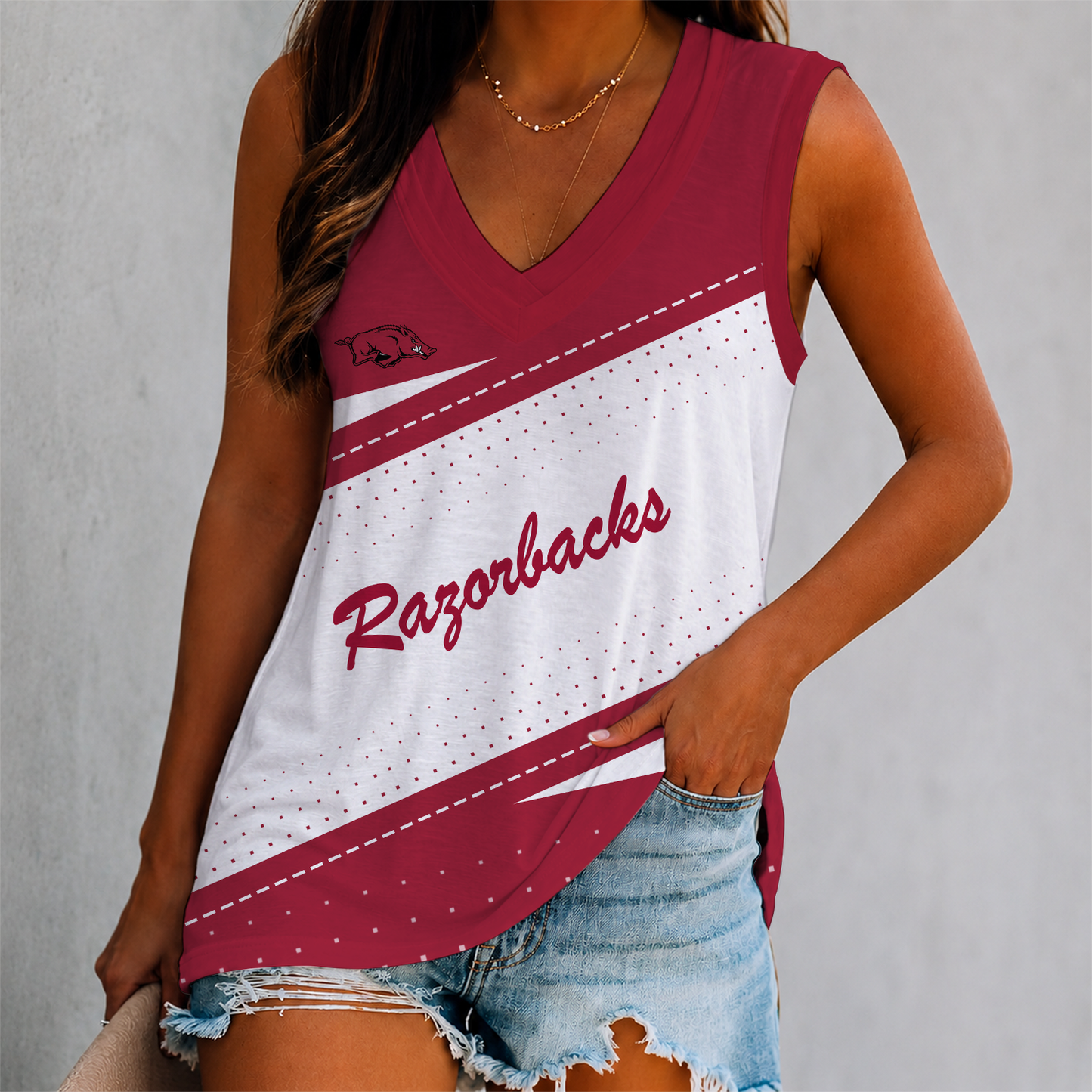 FINAL SALE - NEW CUSTOMIZED NCAA FBS12 AKR ARKANSAS RAZORBACKS WOMEN'S V-NECK TANK TOP