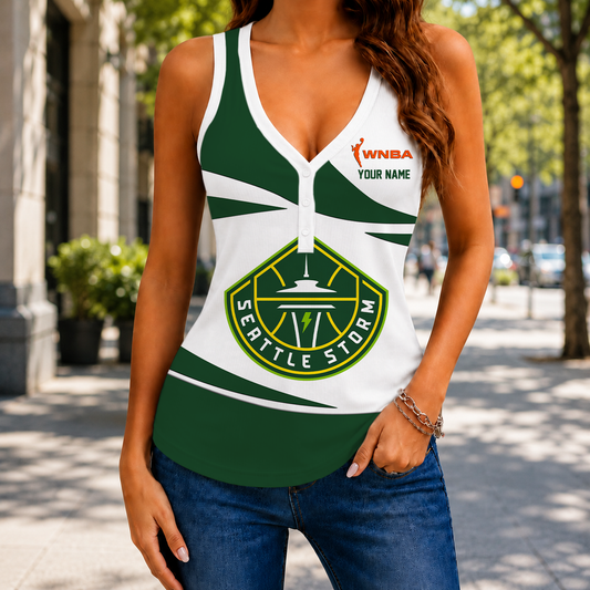 LIMITED EDITION - NEW CUSTOMIZED WNBA12 STS SEATTLE STORM WOMEN'S V-NECK TANK TOP