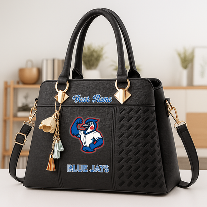 LIMITED EDITION - NEW CUSTOMIZED MLB12 TBJ TR BLUE JAYS ZIP HANDBAG MULTICOLOR