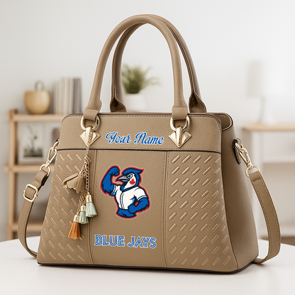 LIMITED EDITION - NEW CUSTOMIZED MLB12 TBJ TR BLUE JAYS ZIP HANDBAG MULTICOLOR