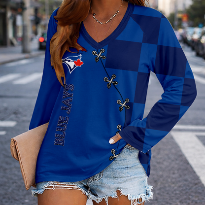 LIMITED EDITION - NEW CUSTOMIZED MLB12 TBJ TORONTO BLUE JAYS WOMEN'S V-NECK LONG SLEEVED SHIRT