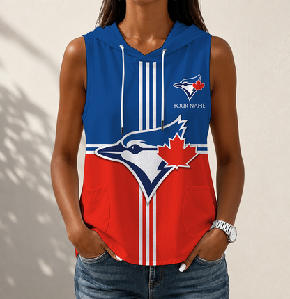 VIRAL EDITION - NEW CUSTOMIZED MLB12 TBJ TORONTO BLUE JAYS WOMEN'S SLEEVELESS HOODED POCKET TANK TOP