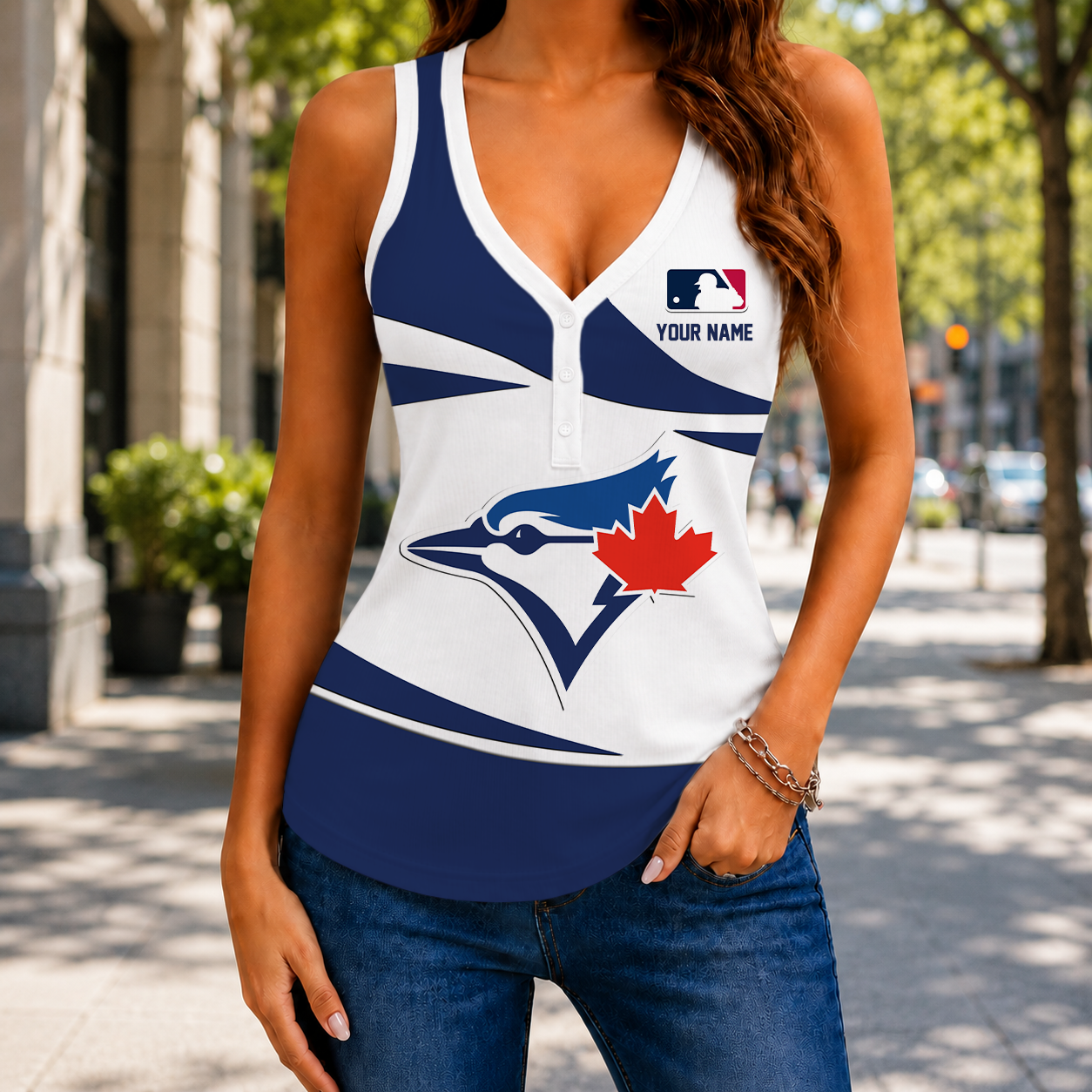 FINAL SALE - NEW CUSTOMIZED MLB12 TBJ TORONTO BLUE JAYS WOMEN'S V-NECK TANK TOP