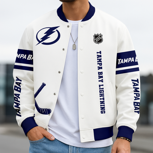 LIMITED EDITION - NEW CUSTOMIZED NHL12 TPL TB LIGHTNING BASEBALL JACKET, SATIN VARSITY JACKET