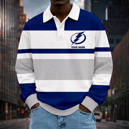 LIMITED EDITION - NEW CUSTOMIZED NHL12 TPL TB LIGHTNING MEN LONG SLEEVE POLO