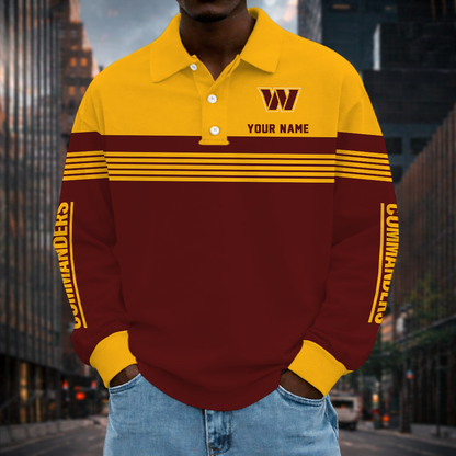 EXCLUSIVE EDITION - NEW CUSTOMIZED NFL12 WTC WASHINGTON COMMANDERS LONG SLEEVE POLO SHIRT
