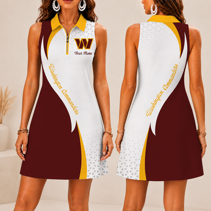 FINAL SALE - NEW CUSTOMIZED NFL12 WTC WASHINGTON COMMANDERS WOMEN'S ZIP SLEEVELESS POLO DRESS