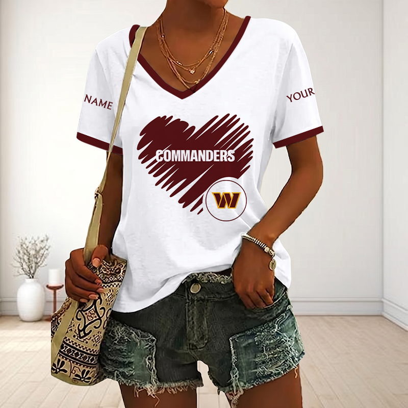 LIMITED EDITION - NEW CUSTOMIZED NFL12 WTC WASHINGTON COMMANDERS V-NECK FEMALE SHIRT