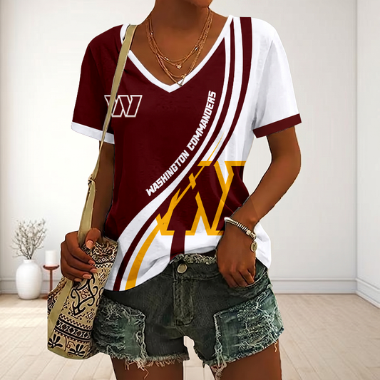 LIMITED EDITION - NEW CUSTOMIZED NFL12 WTC WASHINGTON COMMANDERS V-NECK FEMALE SHIRT
