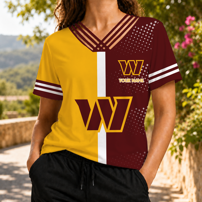 VIRAL EDITION - NEW CUSTOMIZED NFL12 WTC WASHINGTON COMMANDERS V-NECK SHIRT