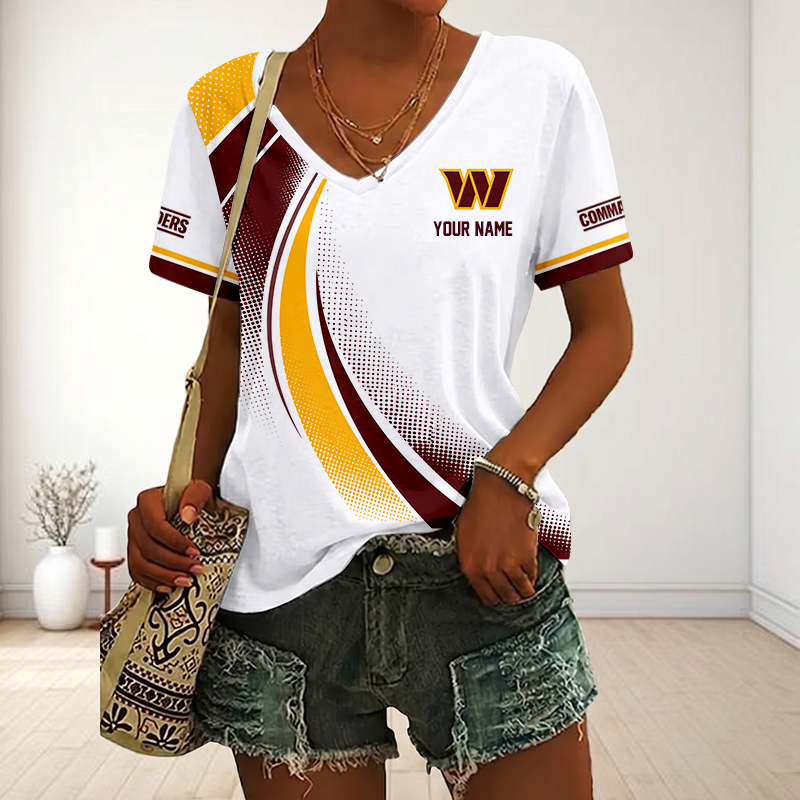 FINAL SALE - NEW CUSTOMIZED NFL12 WTC WASHINGTON COMMANDERS V-NECK FEMALE SHIRT
