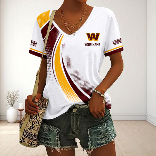 FINAL SALE - NEW CUSTOMIZED NFL12 WTC WASHINGTON COMMANDERS V-NECK FEMALE SHIRT