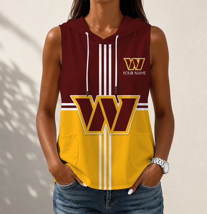 FINAL SALE - NEW CUSTOMIZED NFL12 WTC WASHINGTON COMMANDERS WOMEN'S SLEEVELESS HOODED POCKET TANK TOP