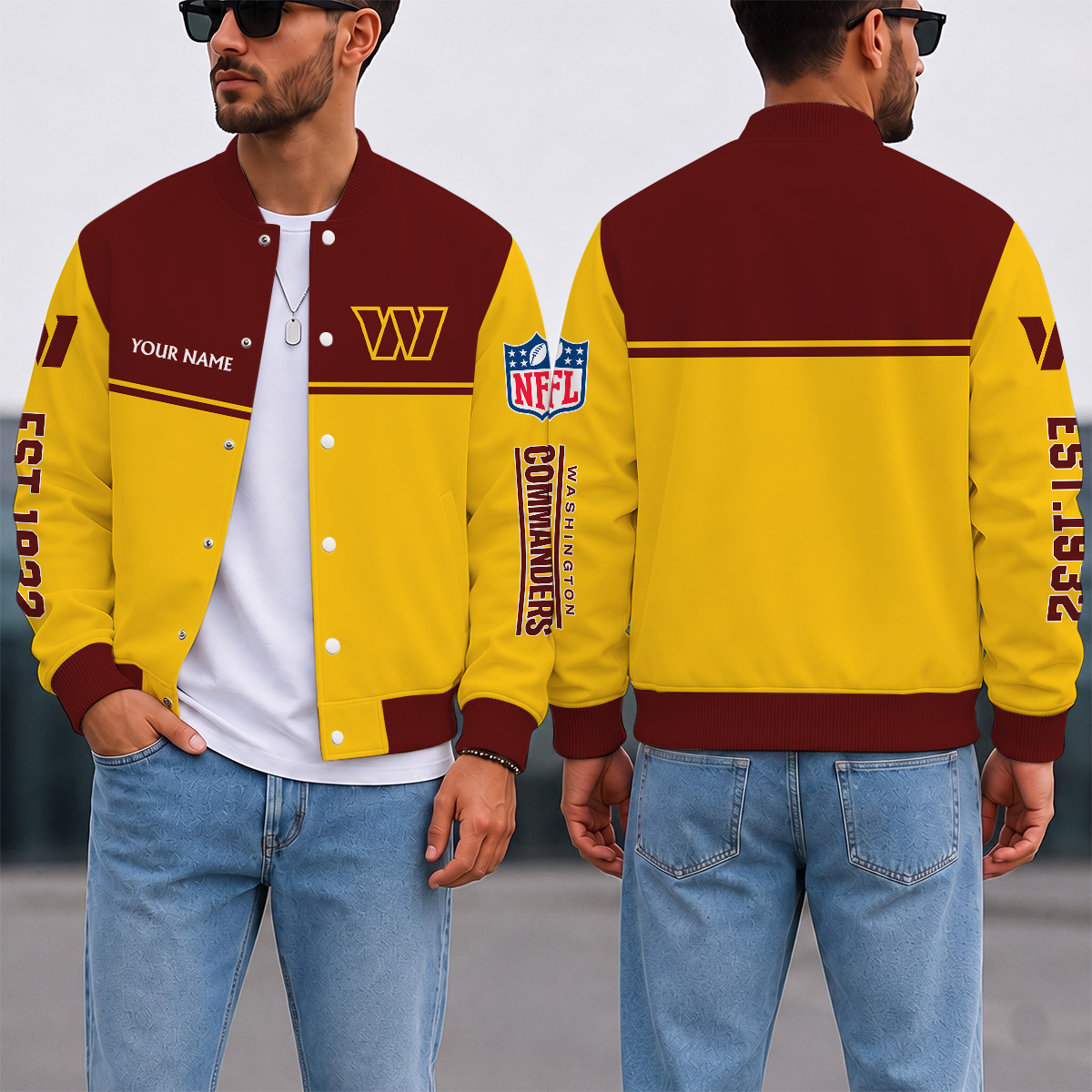 FINAL SALE - NEW CUSTOMIZED NFL12 WTC WASHINGTON COMMANDERS SATIN VARSITY & BASEBALL JACKET