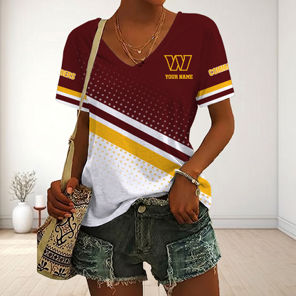 VIRAL EDITION - NEW CUSTOMIZED NFL12 WTC WASHINGTON COMMANDERS V-NECK FEMALE SHIRT