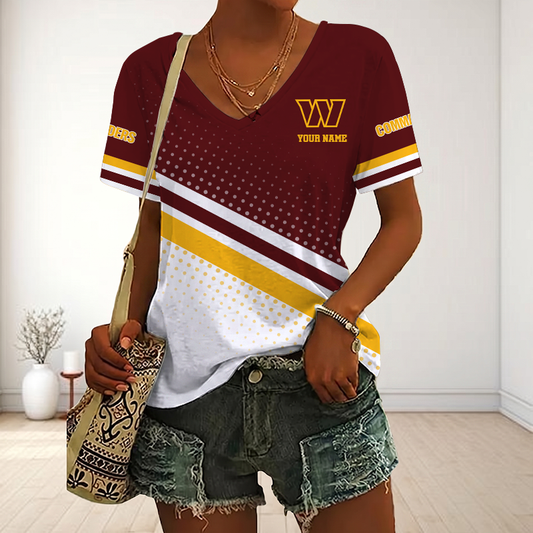 VIRAL EDITION - NEW CUSTOMIZED NFL12 WTC WASHINGTON COMMANDERS V-NECK FEMALE SHIRT